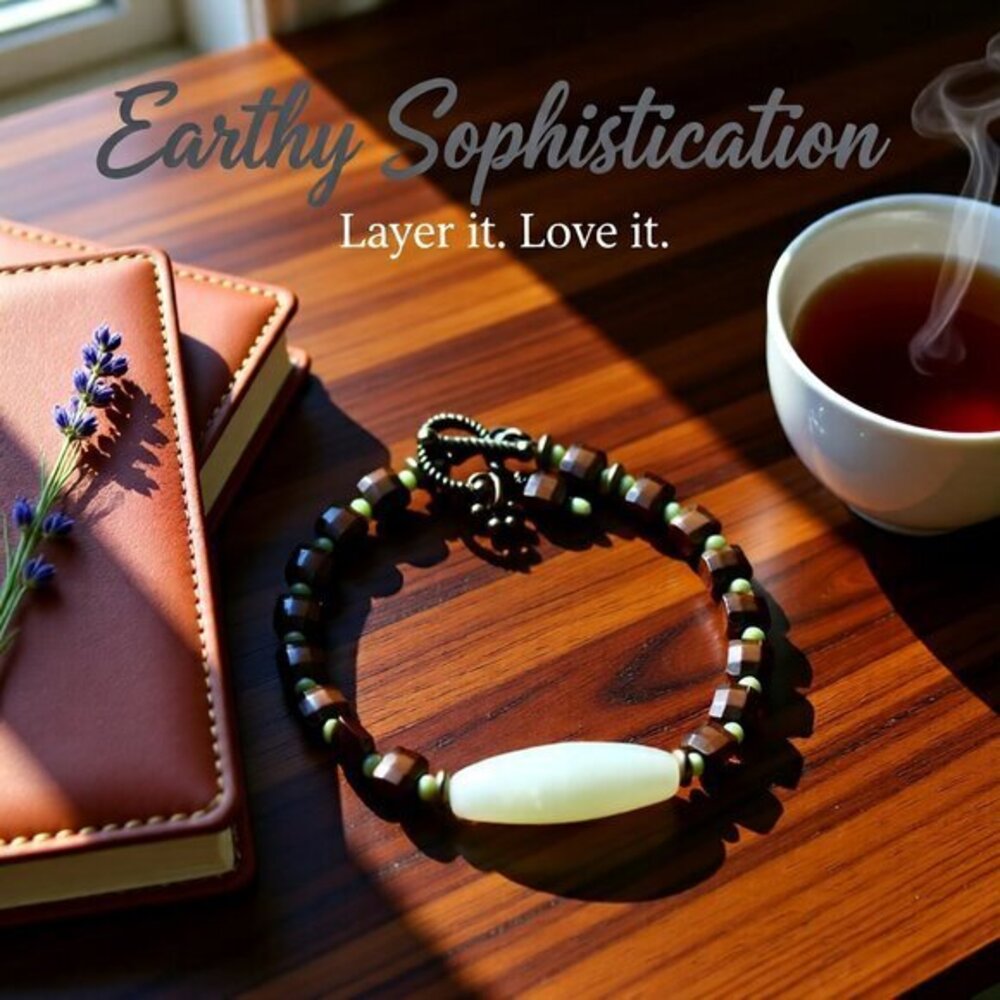 Handmade! Slim Jade & Bronze Tile Bracelet ~ Quiet Spring Sophistication